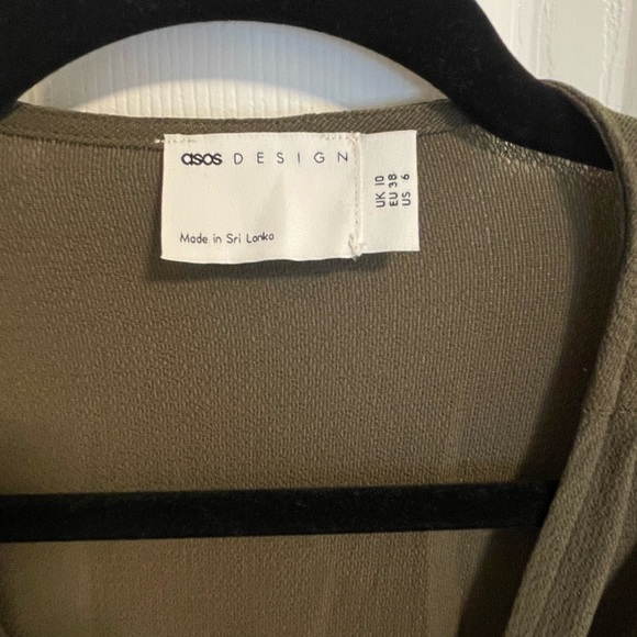 ASOS DESIGN tie front button through midi dress in khaki - Picture 3 of 4